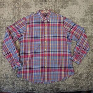 Ralph Lauren Shirt Men's XL Red Blue Plaid Tartan Check Classic Fit Long Sleeve